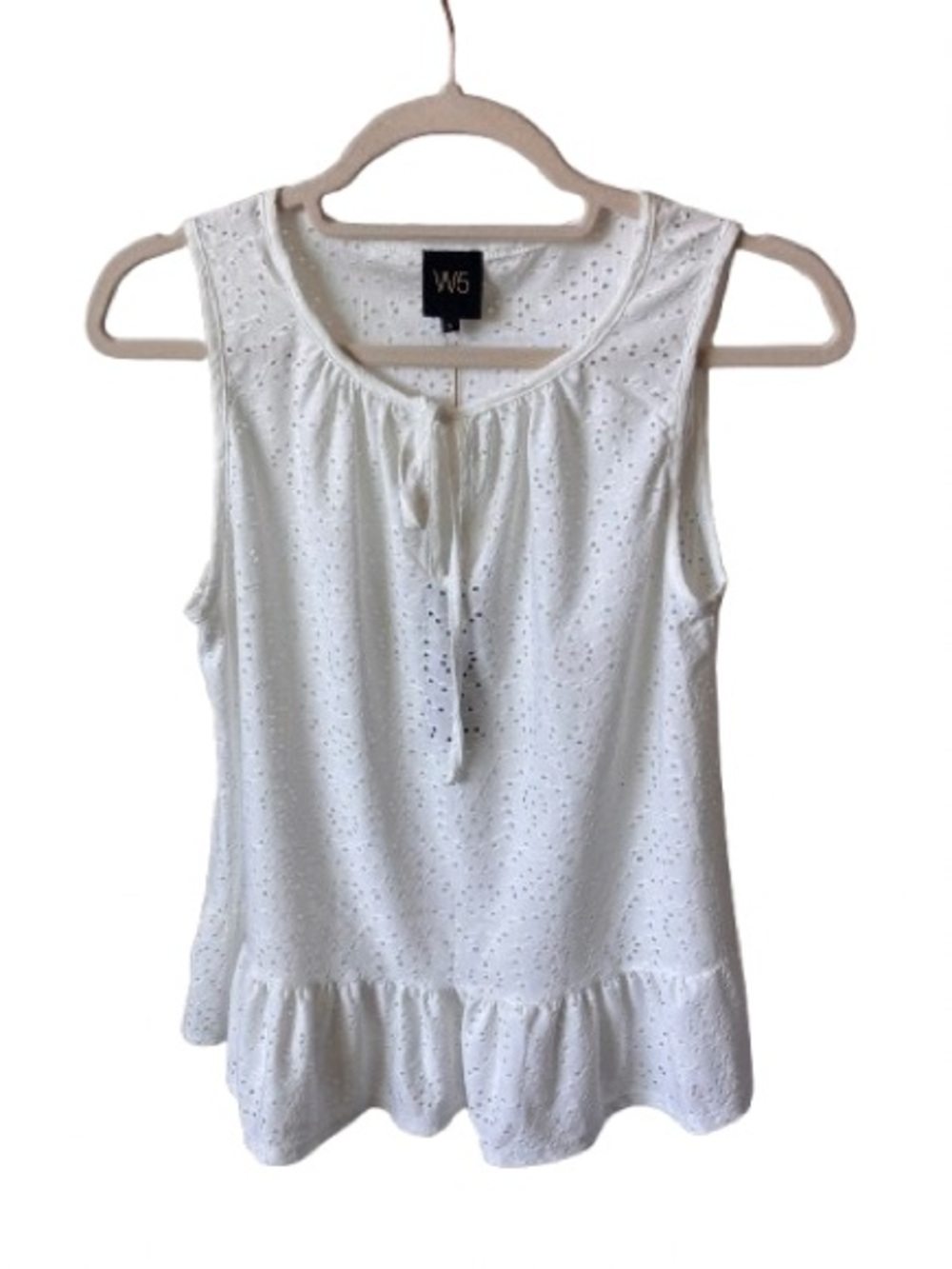NWT W5 White Eyelet Tie-Front Peplum Tank Size S